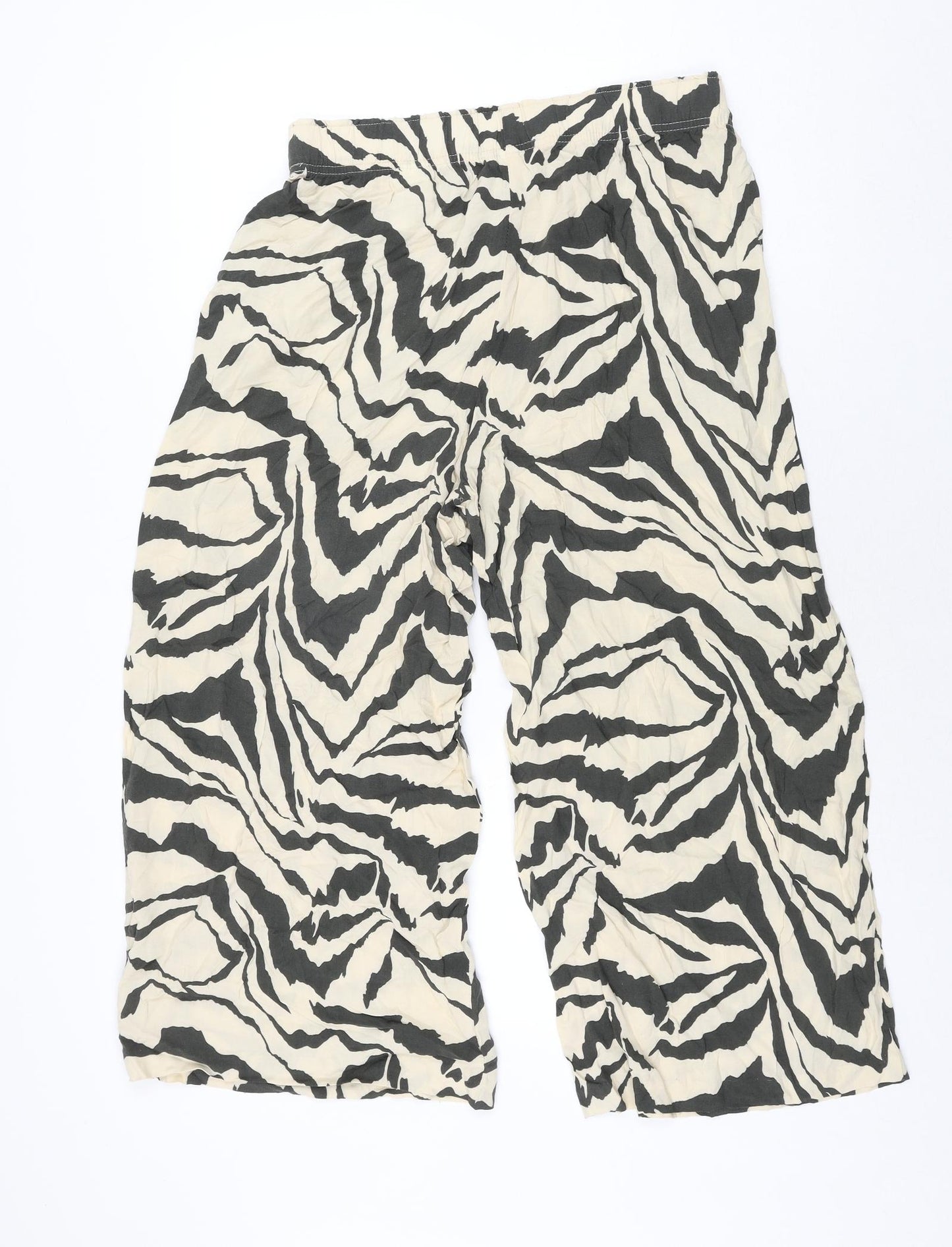 H&M Womens Ivory Animal Print Viscose Cropped Trousers Size M L23 in Regular - Zebra Print