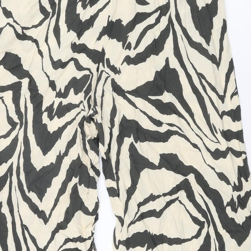 H&M Womens Ivory Animal Print Viscose Cropped Trousers Size M L23 in Regular - Zebra Print