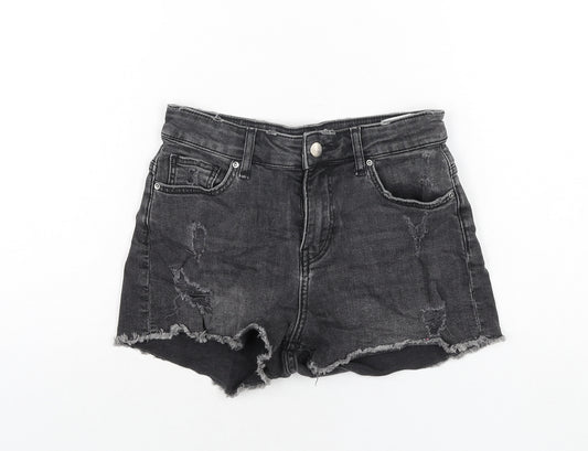 H&M Womens Black Cotton Cut-Off Shorts Size 6 Regular Zip