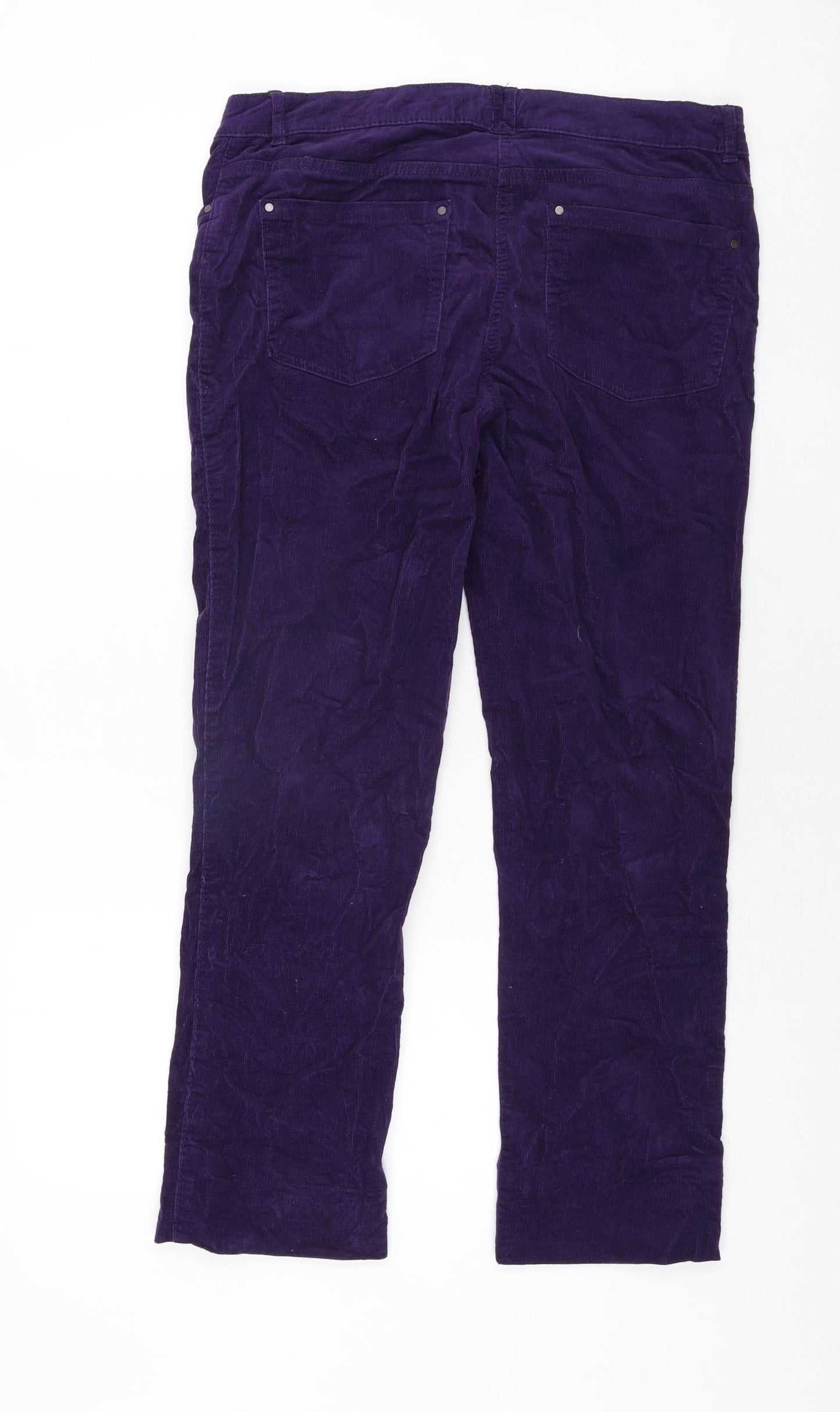 M&Co Womens Purple Cotton Trousers Size 12 L27 in Regular Zip