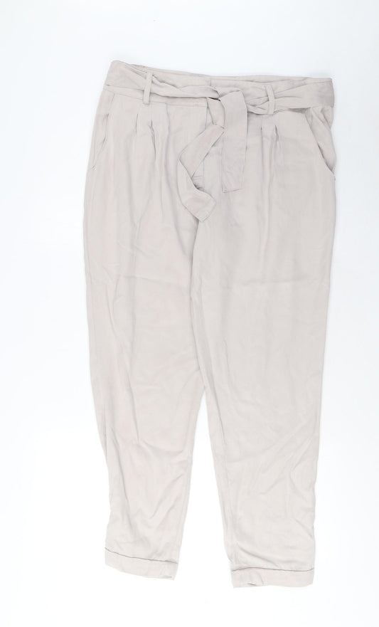 Mint Velvet Womens Beige Lyocell Trousers Size 14 L27 in Regular Hook & Eye - Pleated, Belted