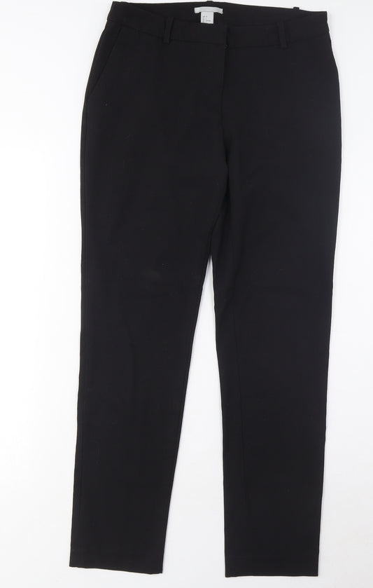 H&M Womens Black Polyester Trousers Size 8 L29 in Regular Hook & Eye - Pockets