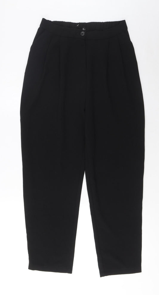 Marks and Spencer Womens Black Polyester Trousers Size 8 L26 in Regular Zip - Pleated