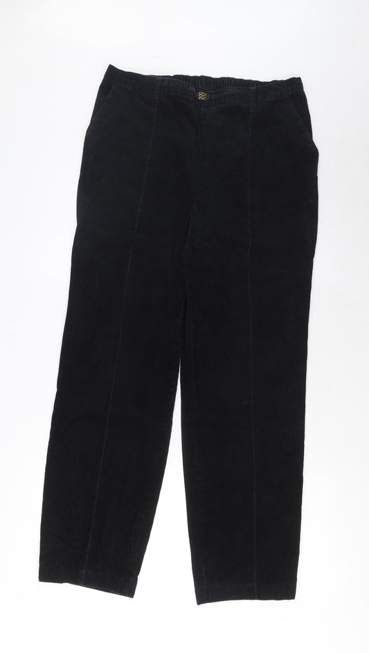 Marks and Spencer Womens Black Cotton Trousers Size 12 L28 in Regular - Pockets