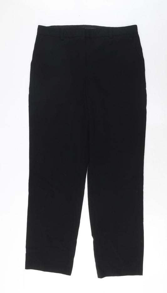 Marks and Spencer Womens Black Polyester Trousers Size 12 L30 in Regular Hook & Eye - Pockets