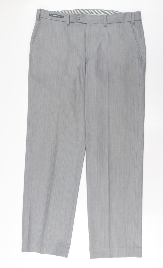 Marks and Spencer Mens Grey Wool Trousers Size 34 in L31 in Regular Zip - Pockets