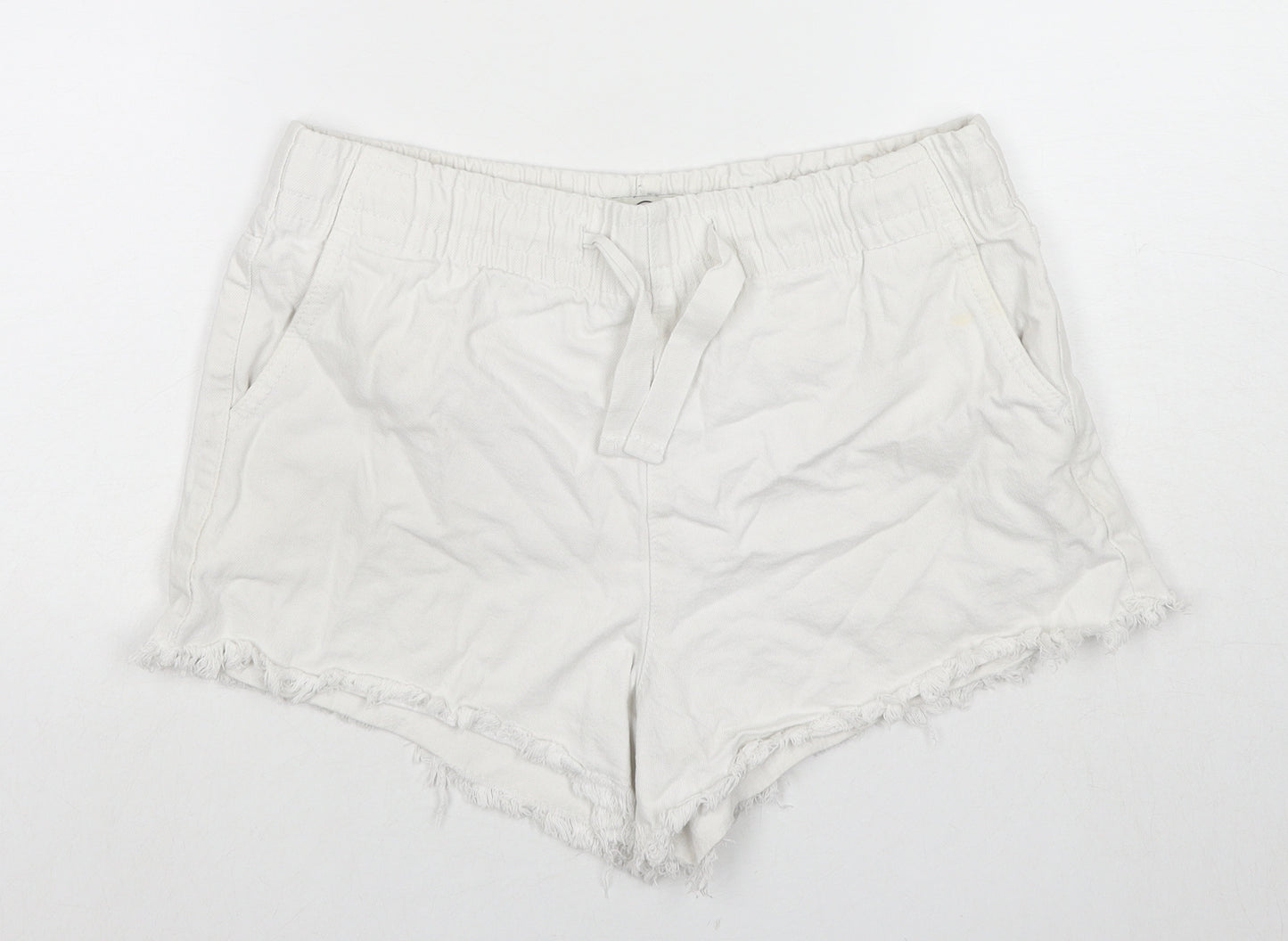 Cotton On Womens White Cotton Cut-Off Shorts Size 8 L3 in Regular Drawstring