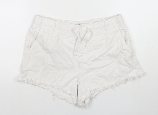 Cotton On Womens White Cotton Cut-Off Shorts Size 8 L3 in Regular Drawstring