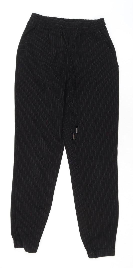 NEXT Womens Black Striped Polyester Trousers Size 6 L28 in Regular