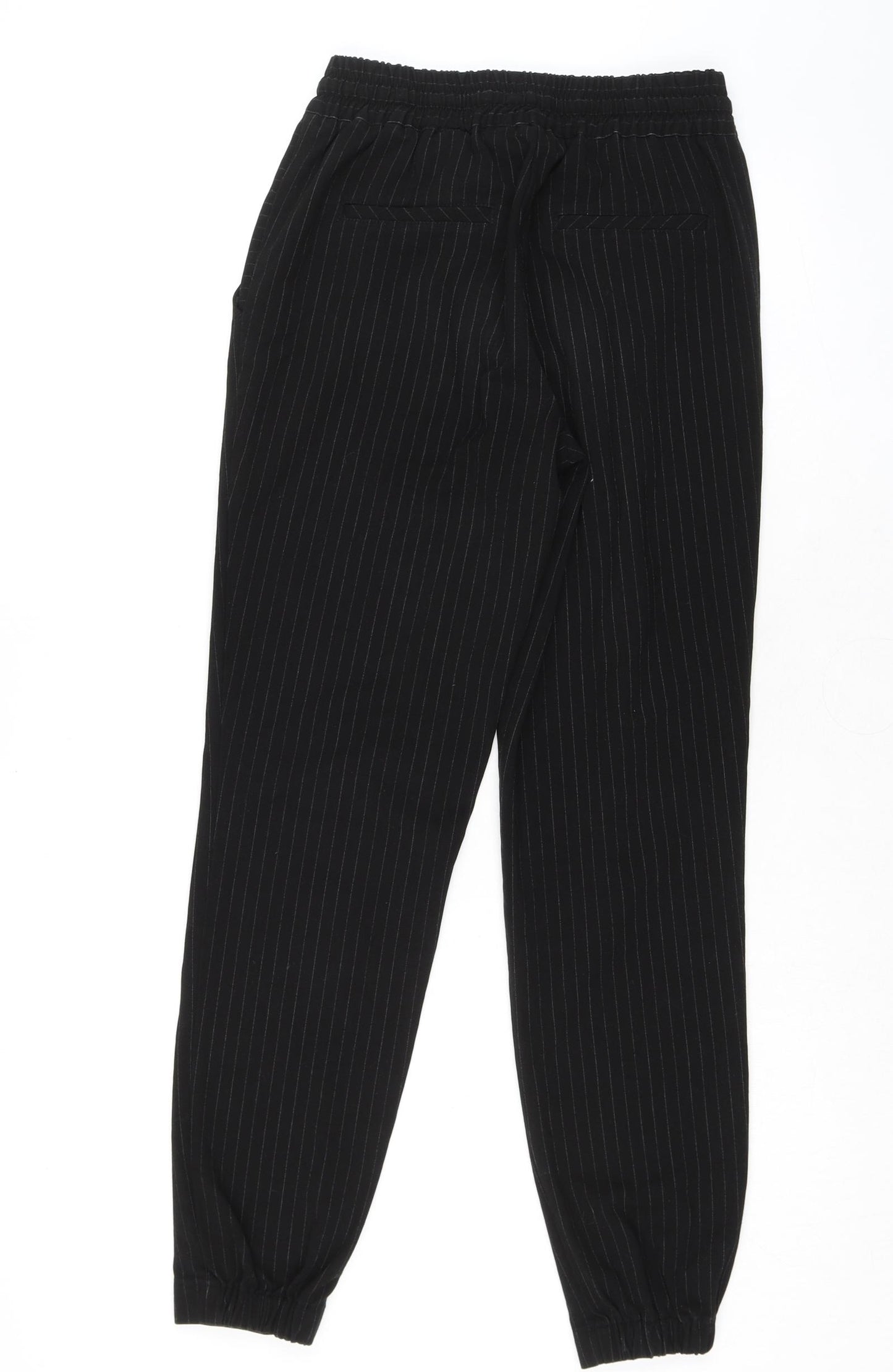 NEXT Womens Black Striped Polyester Trousers Size 6 L28 in Regular