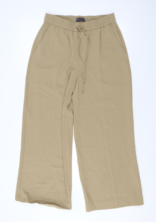 Marks and Spencer Womens Beige Polyester Trousers Size 12 L28 in Regular Drawstring