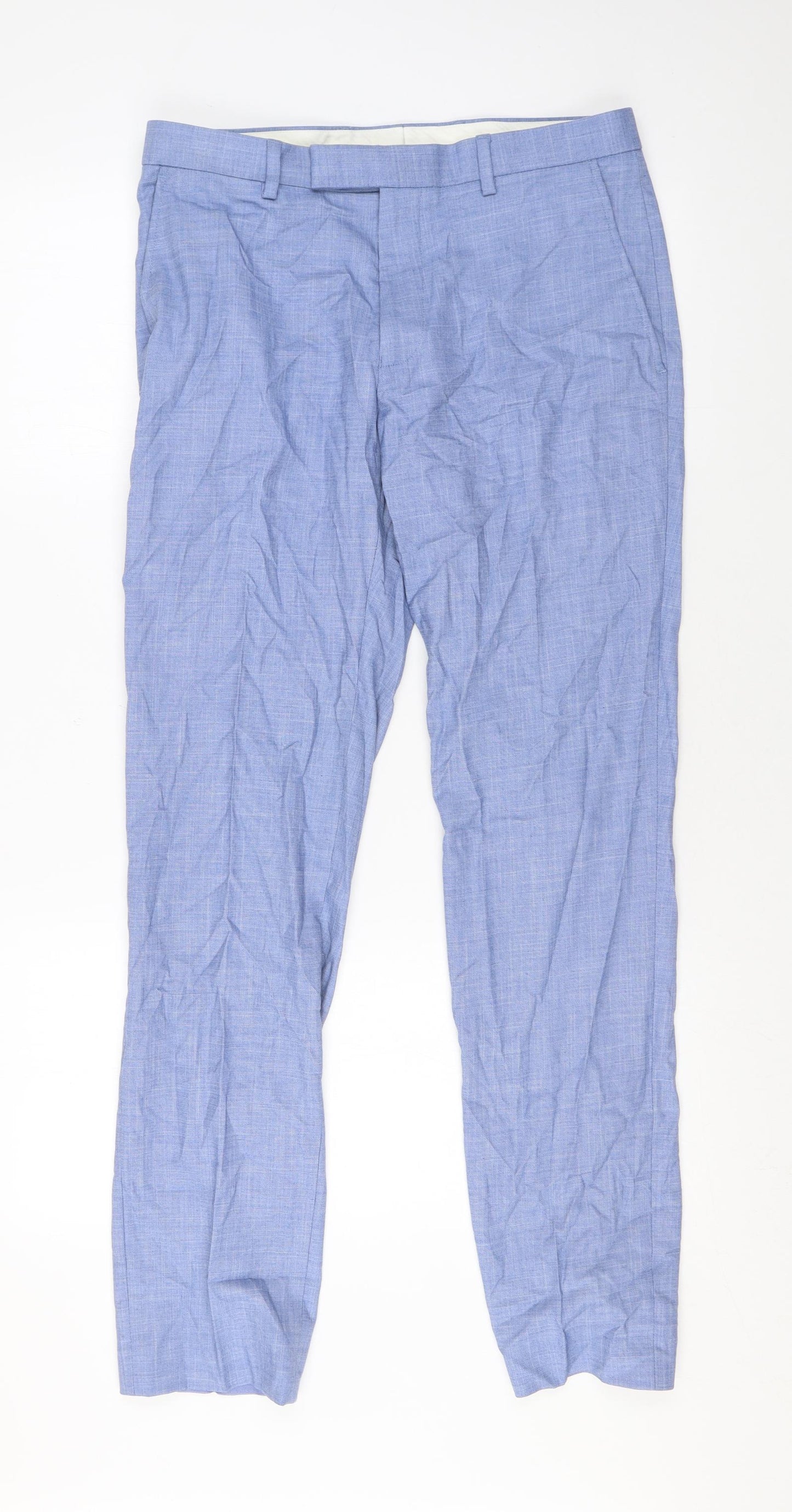 Marks and Spencer Mens Blue Polyester Trousers Size 30 in L29 in Regular Zip