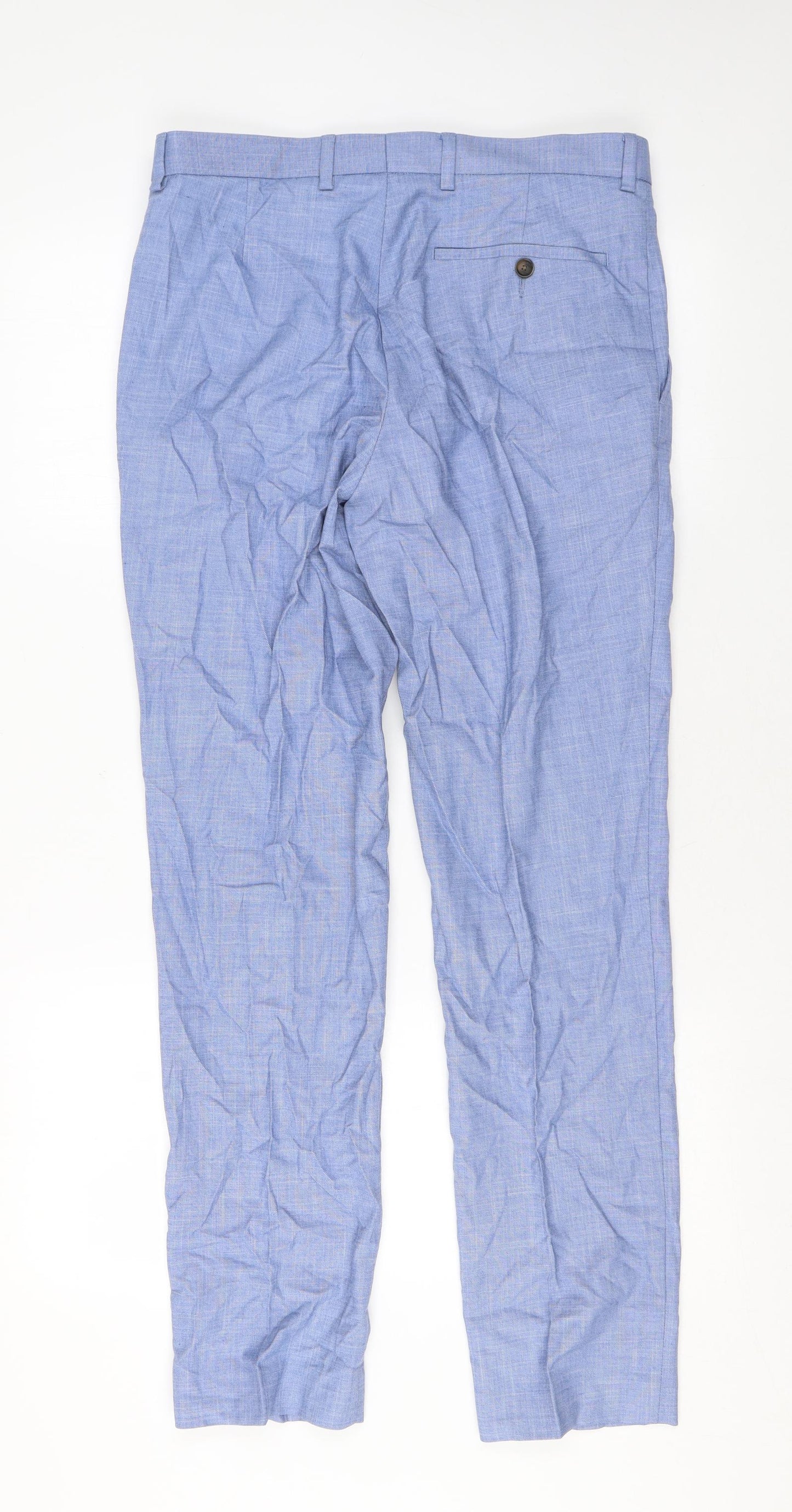 Marks and Spencer Mens Blue Polyester Trousers Size 30 in L29 in Regular Zip