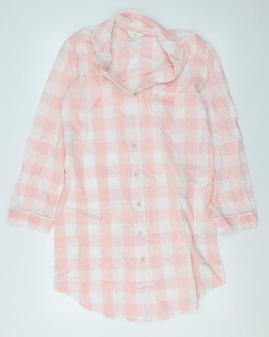 Marks and Spencer Womens Pink Check Cotton Top Nightshirt Size 8 Button