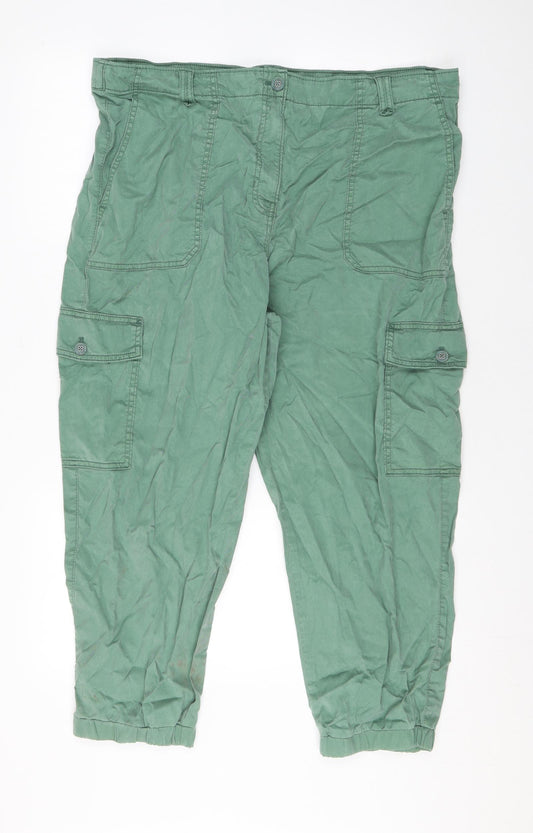 Marks and Spencer Womens Green Lyocell Cargo Trousers Size 20 L24 in Regular Zip