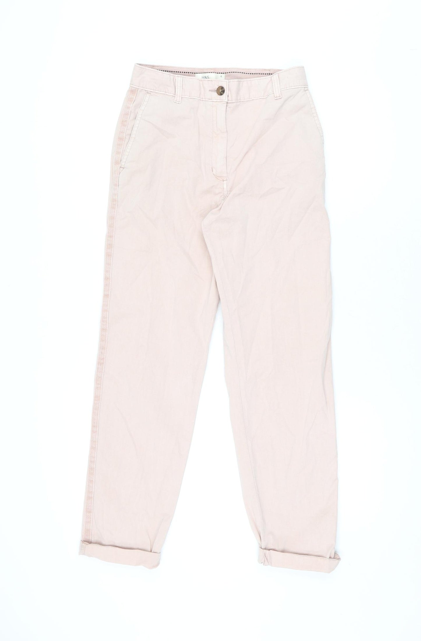 Marks and Spencer Womens Pink Cotton Chino Trousers Size 6 L27 in Regular Zip