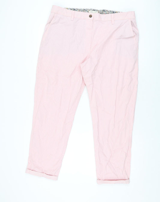 Marks and Spencer Womens Pink Striped Cotton Chino Trousers Size 18 L27 in Regular Zip