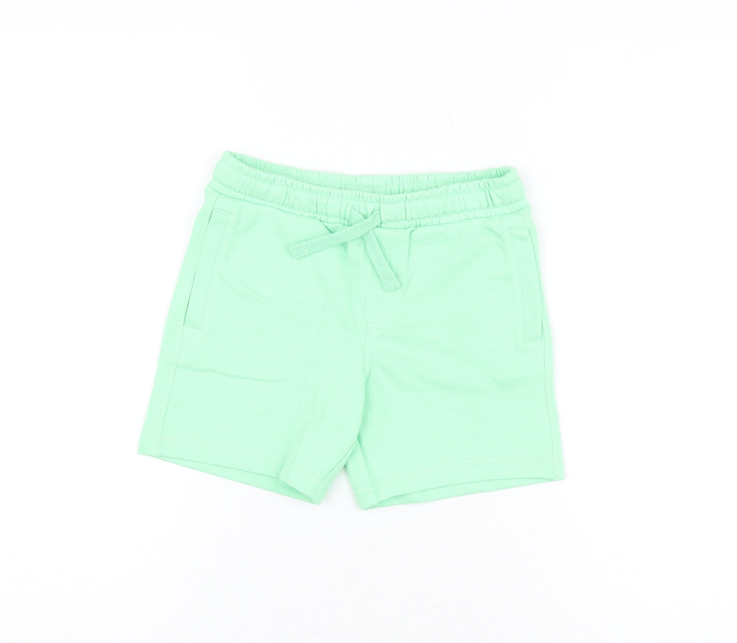 Marks and Spencer Boys Green Cotton Sweat Shorts Size 5-6 Years Regular Drawstring