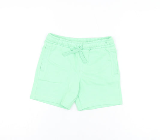 Marks and Spencer Boys Green Cotton Sweat Shorts Size 5-6 Years Regular Drawstring