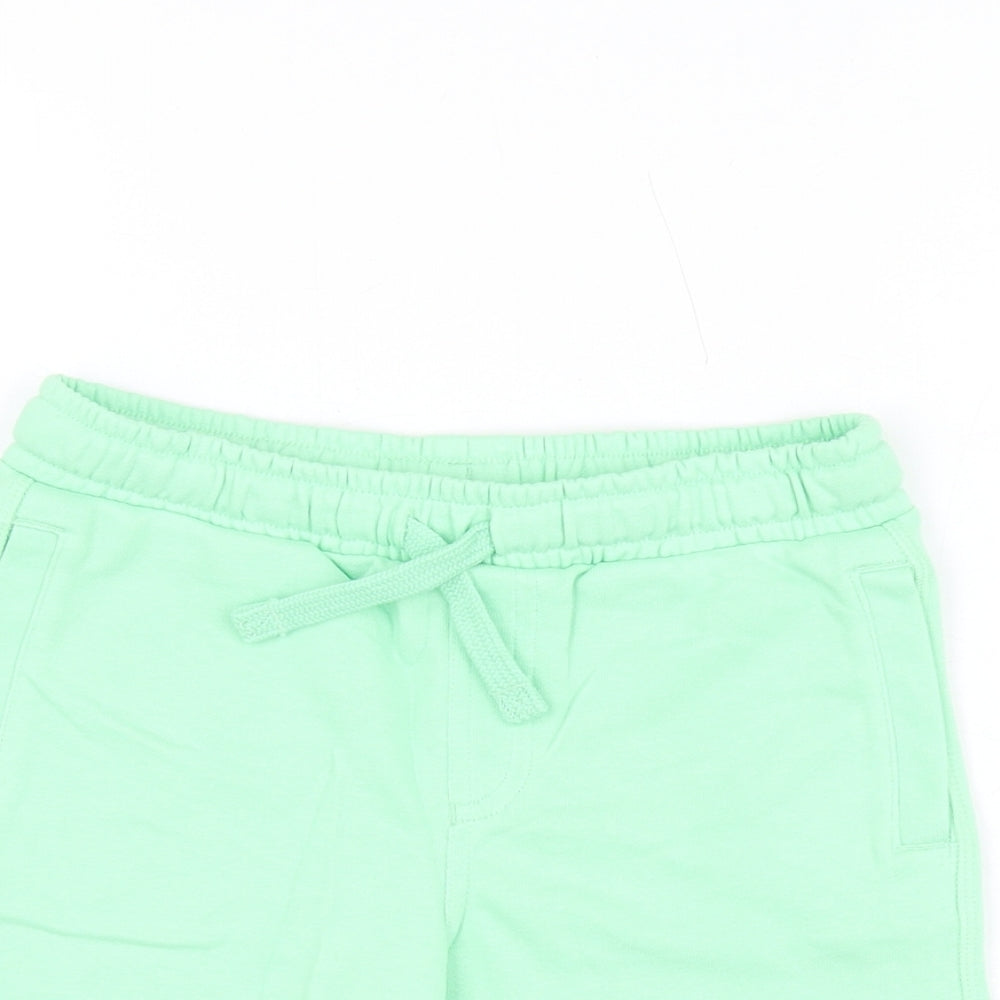 Marks and Spencer Boys Green Cotton Sweat Shorts Size 5-6 Years Regular Drawstring