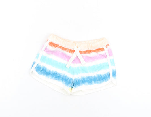 Marks and Spencer Girls Multicoloured Geometric Cotton Sweat Shorts Size 3-4 Years Regular Drawstring - Tie Dye