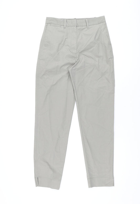 Marks and Spencer Womens Grey Cotton Chino Trousers Size 6 L28 in Regular Zip