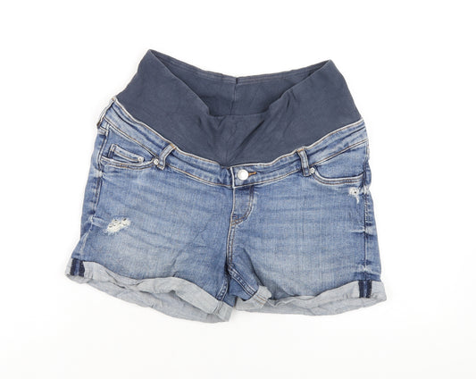 H&M Womens Blue Cotton Boyfriend Shorts Size M L3 in Regular Zip