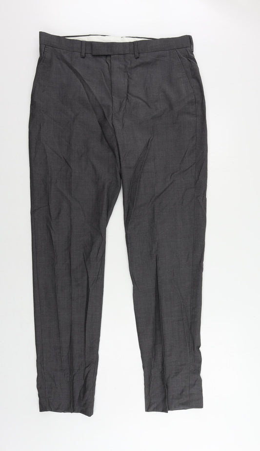 Autograph Mens Grey Wool Dress Pants Trousers Size 34 in L33 in Regular Zip