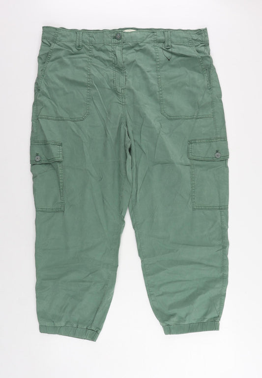 Marks and Spencer Womens Green Lyocell Cargo Trousers Size 20 L24 in Regular Zip - Elastic Waist