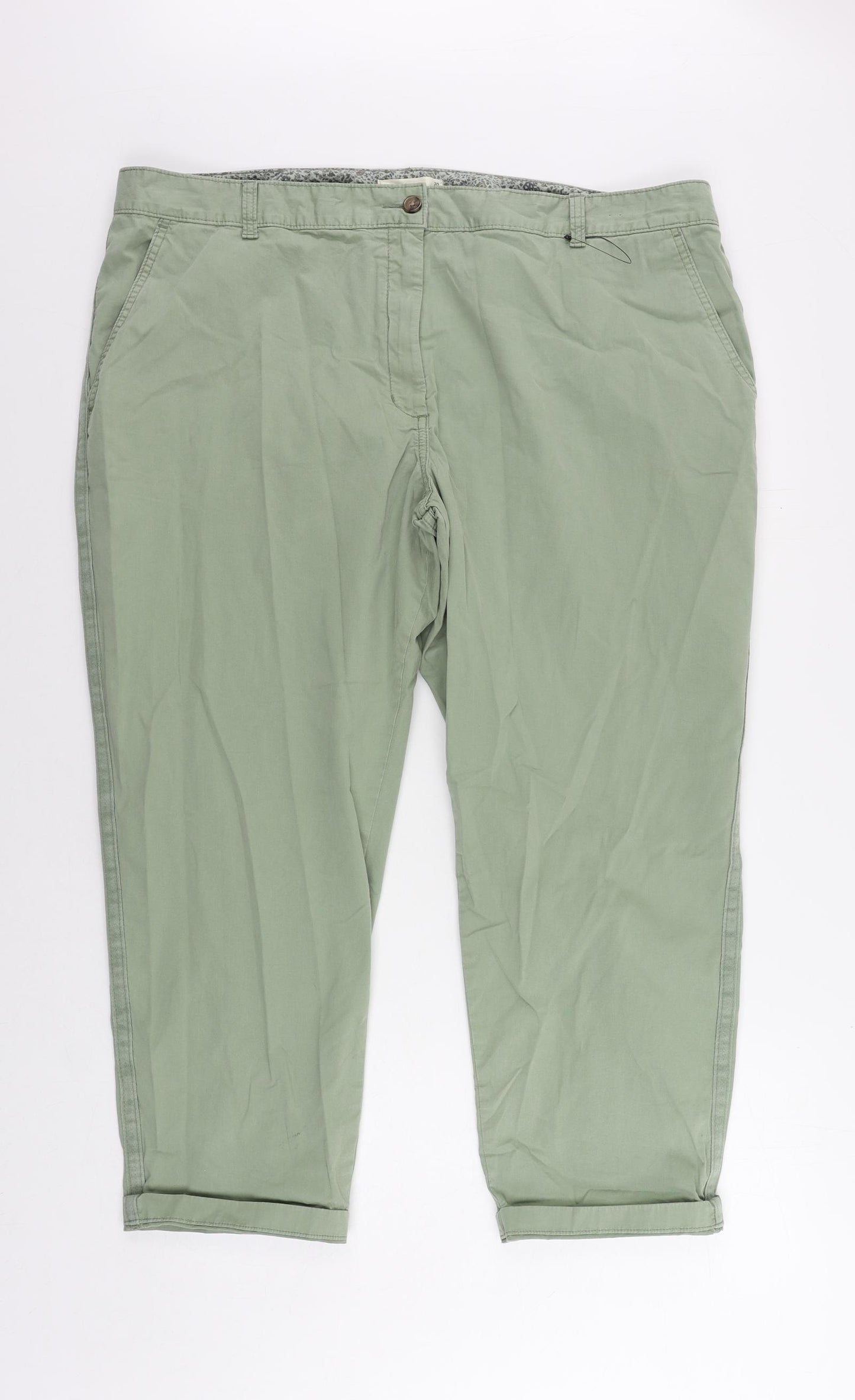 Marks and Spencer Womens Green Cotton Chino Trousers Size 20 L25 in Regular Zip