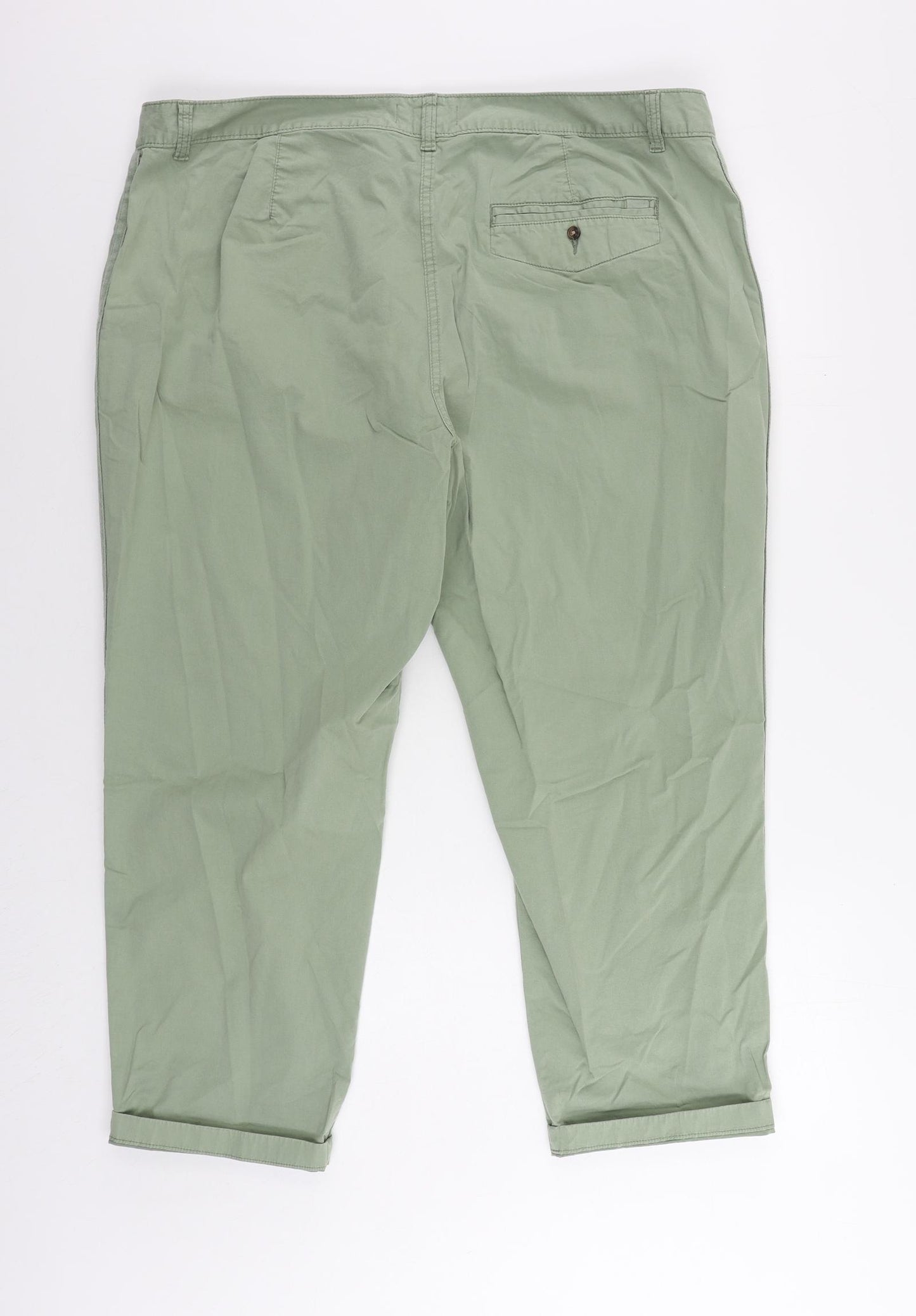 Marks and Spencer Womens Green Cotton Chino Trousers Size 20 L25 in Regular Zip