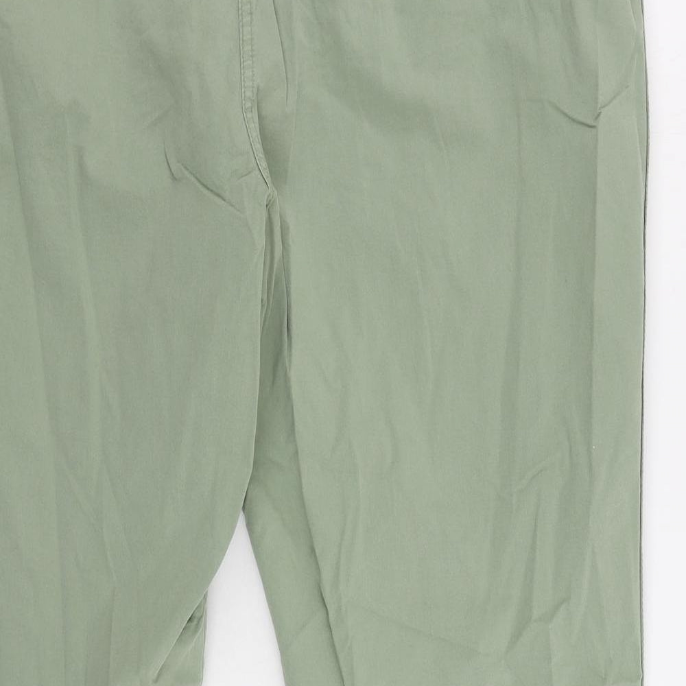 Marks and Spencer Womens Green Cotton Chino Trousers Size 20 L25 in Regular Zip