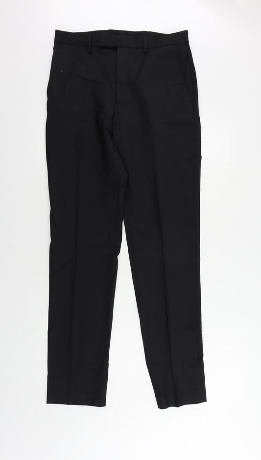 Marks and Spencer Mens Black Wool Dress Pants Trousers Size 30 in L33 in Regular Zip