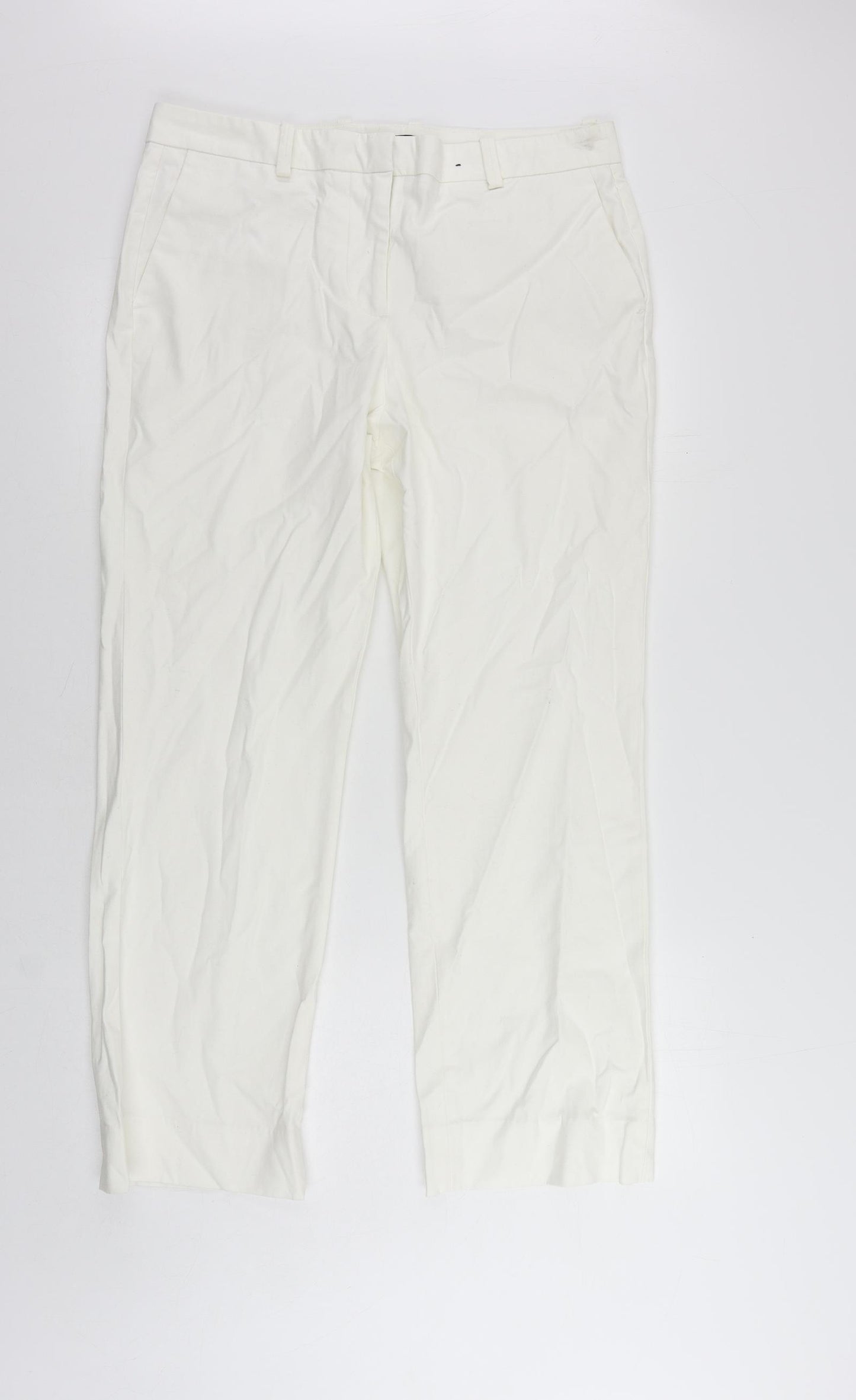 Marks and Spencer Womens White Cotton Chino Trousers Size 14 L28 in Regular Zip