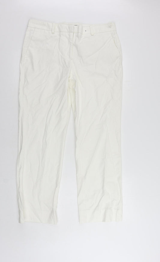 Marks and Spencer Womens White Cotton Chino Trousers Size 14 L28 in Regular Zip