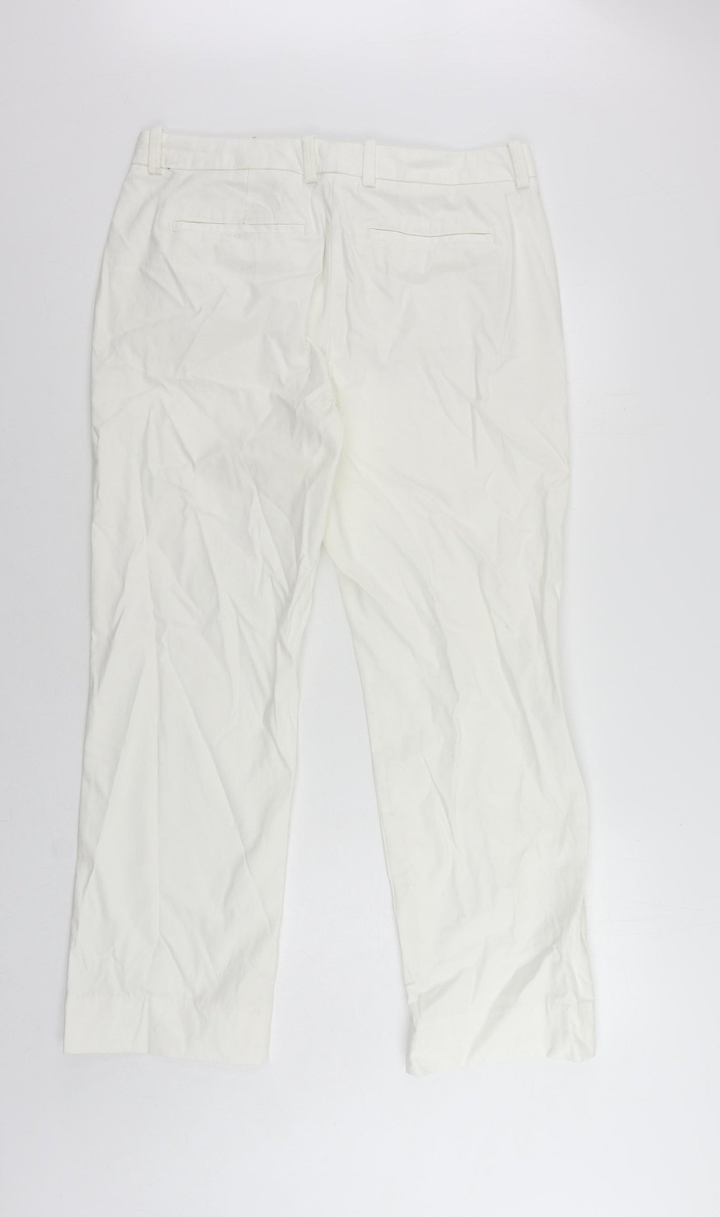 Marks and Spencer Womens White Cotton Chino Trousers Size 14 L28 in Regular Zip