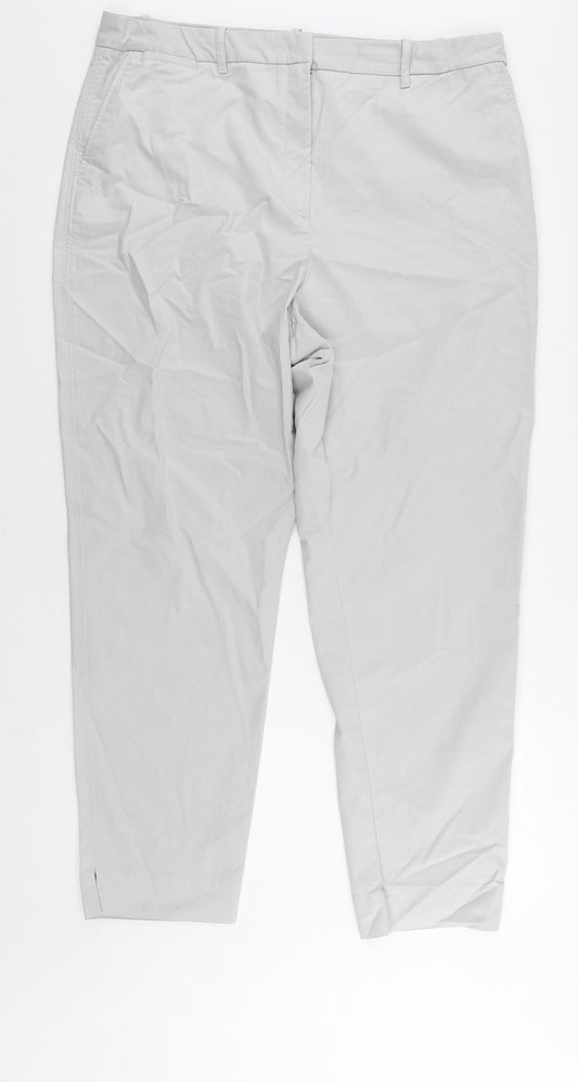 Marks and Spencer Womens Grey Cotton Chino Trousers Size 18 L29 in Regular Zip