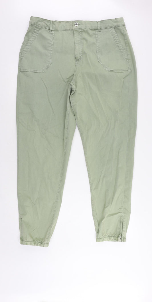 Marks and Spencer Womens Green Cotton Trousers Size 18 L30 in Regular Zip - Ankle Zip