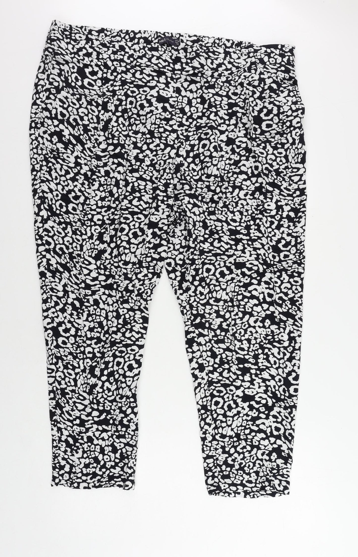 Marks and Spencer Womens Black Animal Print Viscose Jogger Trousers Size 22 L25 in Regular - Elastic Waist