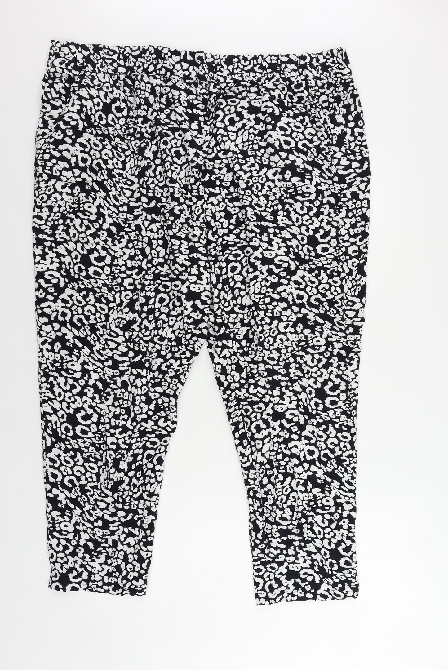 Marks and Spencer Womens Black Animal Print Viscose Jogger Trousers Size 22 L25 in Regular - Elastic Waist