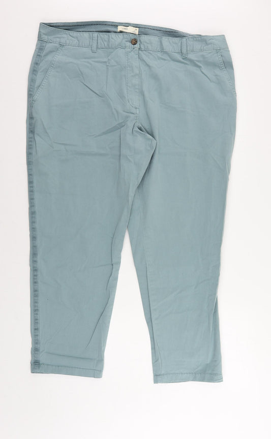 Marks and Spencer Womens Green Cotton Chino Trousers Size 20 L27 in Regular Zip