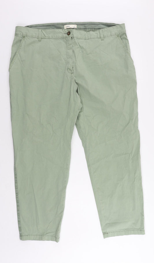 Marks and Spencer Womens Green Cotton Chino Trousers Size 20 L27 in Regular Zip