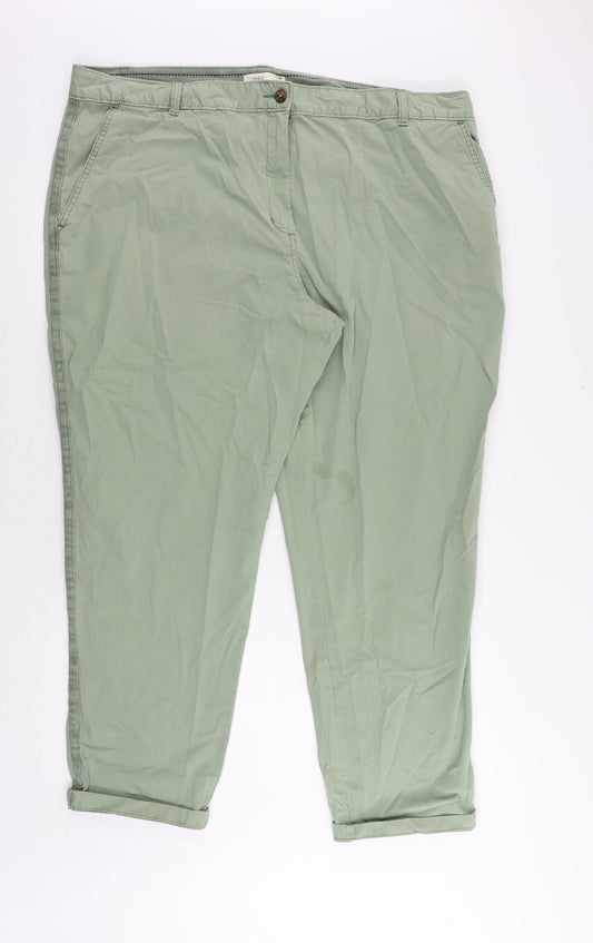 Marks and Spencer Womens Green Cotton Chino Trousers Size 22 L28 in Regular Zip