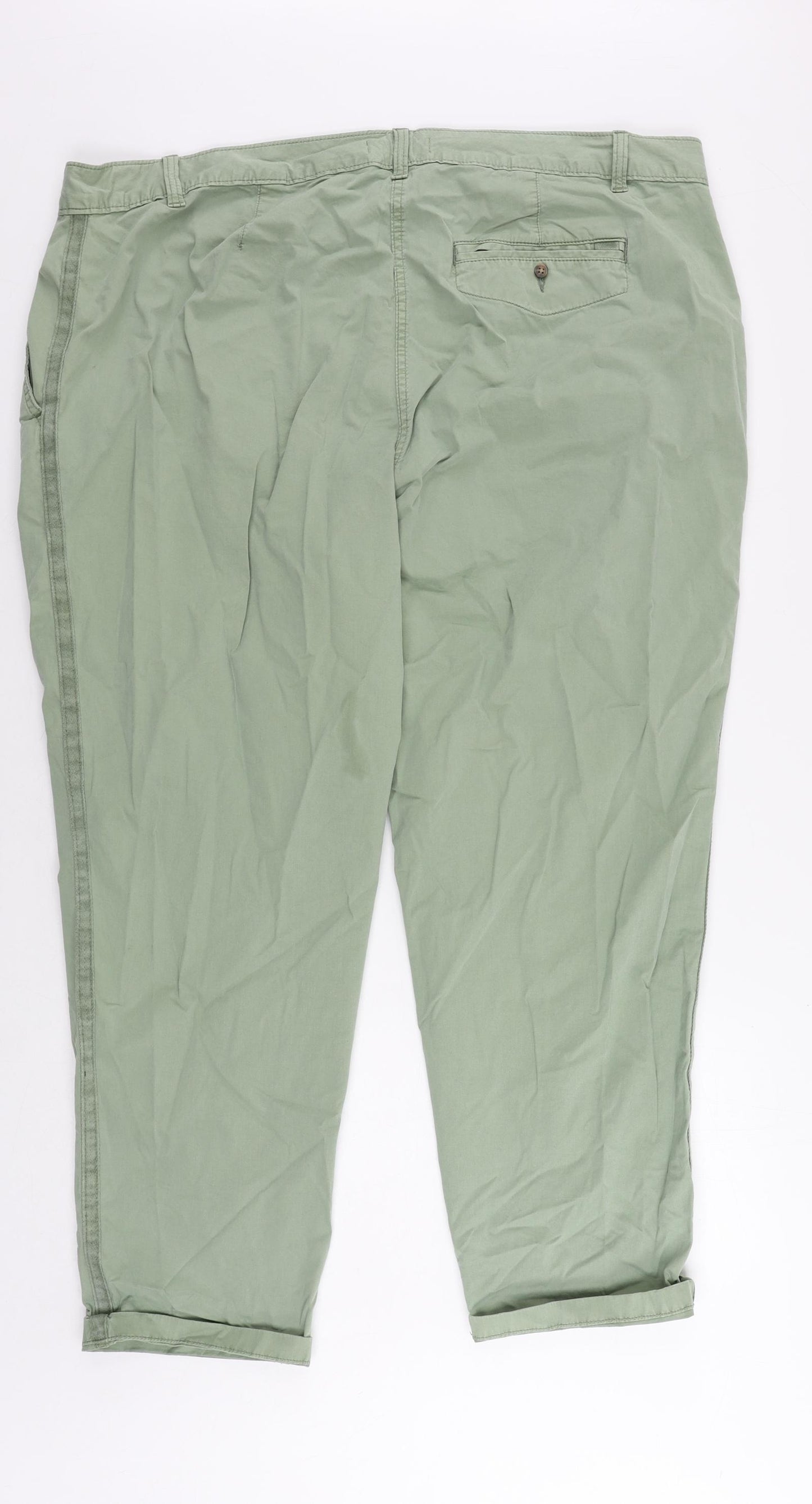 Marks and Spencer Womens Green Cotton Chino Trousers Size 22 L28 in Regular Zip