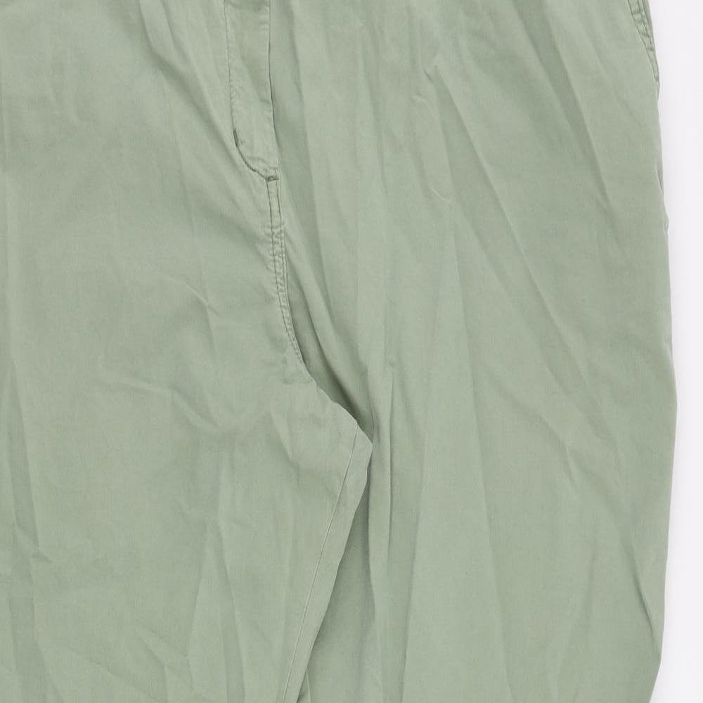 Marks and Spencer Womens Green Cotton Chino Trousers Size 22 L28 in Regular Zip