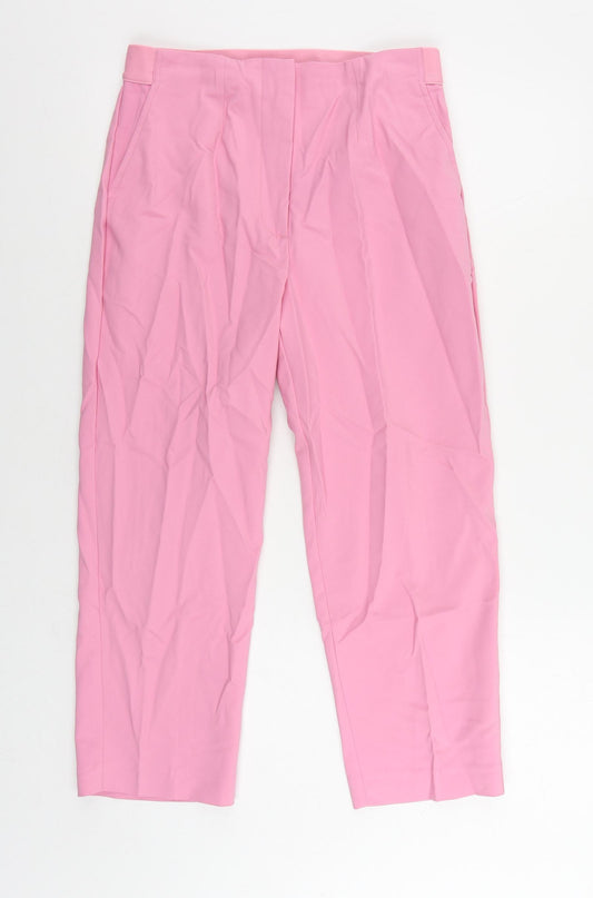 Marks and Spencer Womens Pink Cotton Cropped Trousers Size 10 L23 in Regular Zip - Elastic Waist