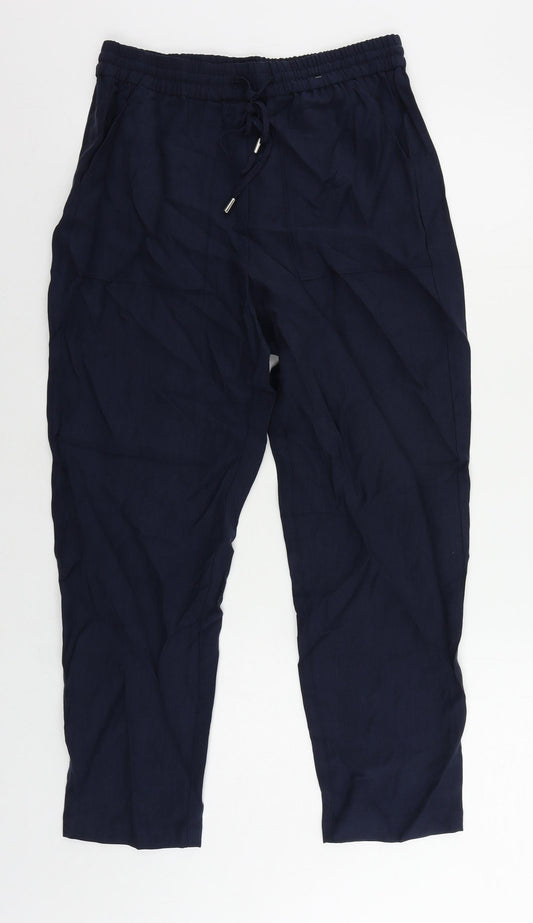 Marks and Spencer Womens Blue Lyocell Jogger Trousers Size 10 L26 in Regular Drawstring - Elastic Waist