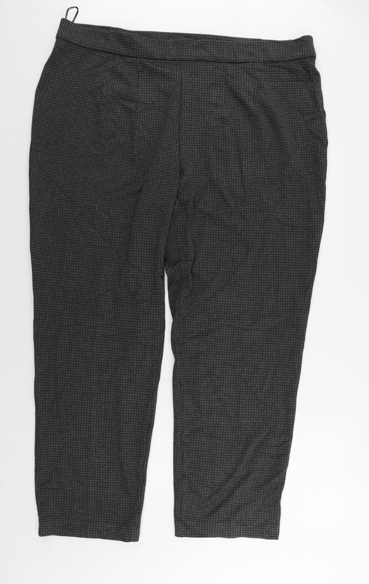 Marks and Spencer Womens Grey Geometric Viscose Trousers Size 24 L29 in Regular - Elastic Waist