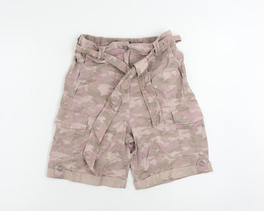 Marks and Spencer Womens Pink Camouflage Lyocell Cargo Shorts Size 8 L8 in Regular Zip - Belted