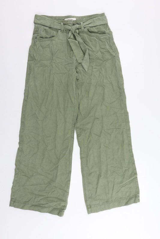 Per Una Womens Green Cotton Trousers Size 8 L30 in Regular Zip